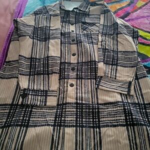 Shein SXY Plaid Print Button Through Coat  - Khaki Size Medium (6)